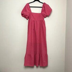 Storia Puff Sleeve Textured Square neck Tiered Smocked‎ Cottagecore Midi Dress S